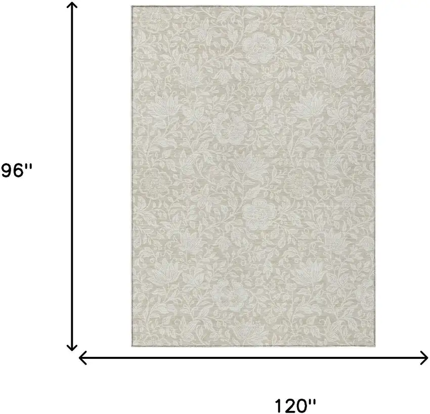 Beige And Ivory Floral Washable Indoor Outdoor Area Rug Photo 6