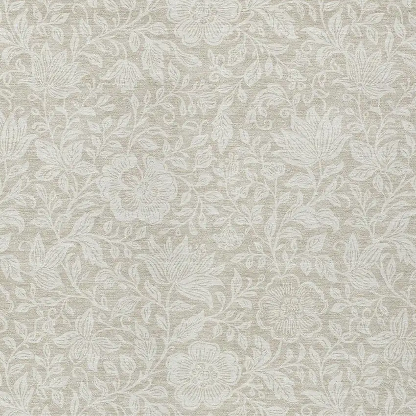 Beige And Ivory Floral Washable Indoor Outdoor Area Rug Photo 2