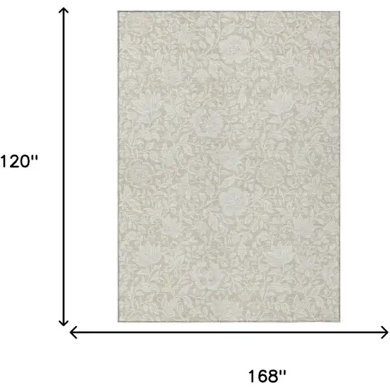 Beige And Ivory Floral Washable Indoor Outdoor Area Rug Photo 6