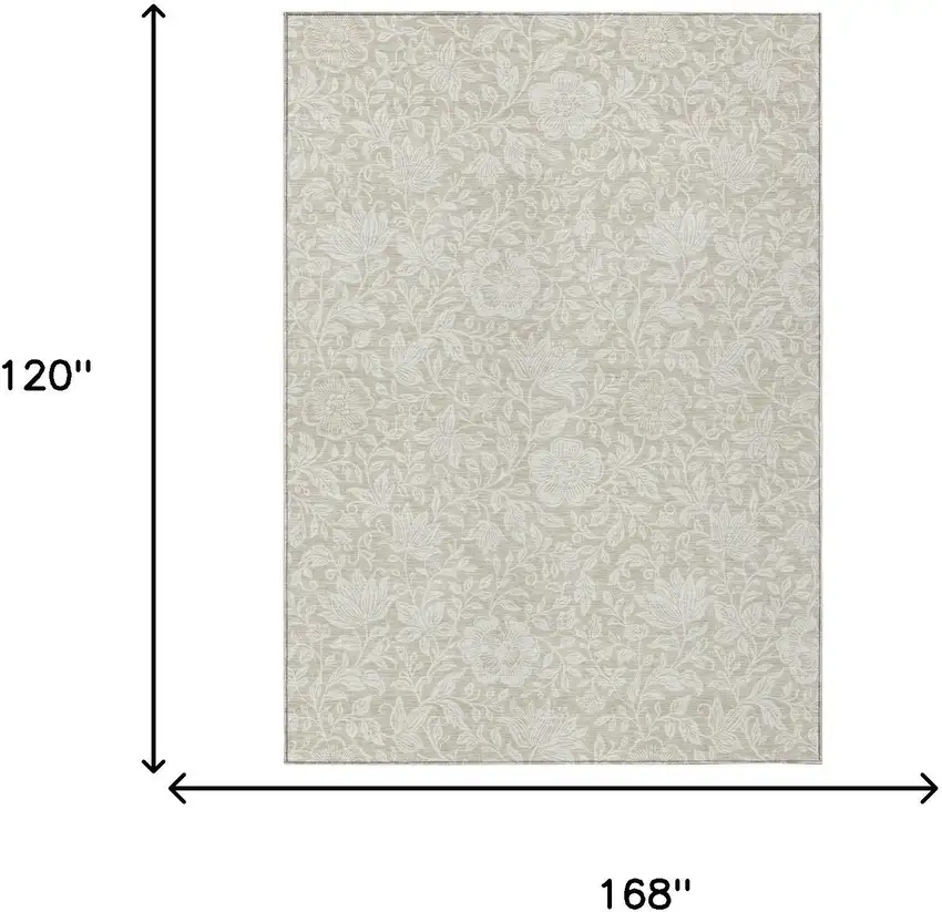 Beige And Ivory Floral Washable Indoor Outdoor Area Rug Photo 6
