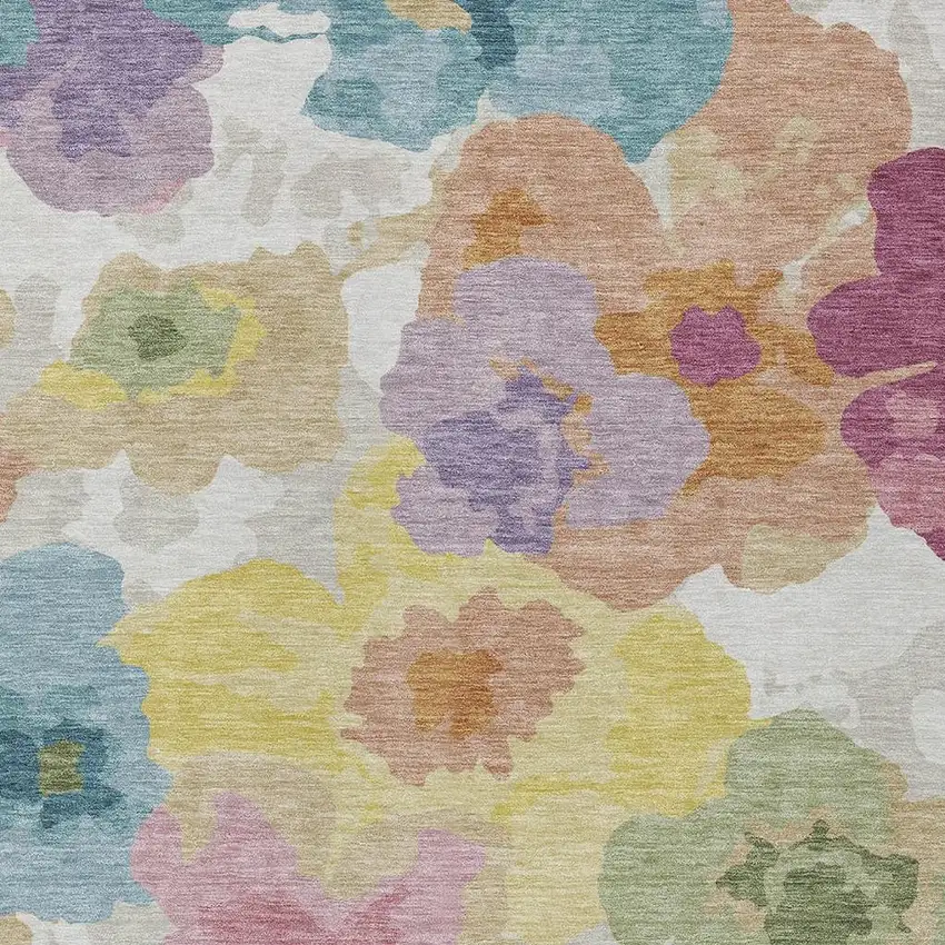 Beige And Ivory Floral Washable Indoor Outdoor Area Rug Photo 2