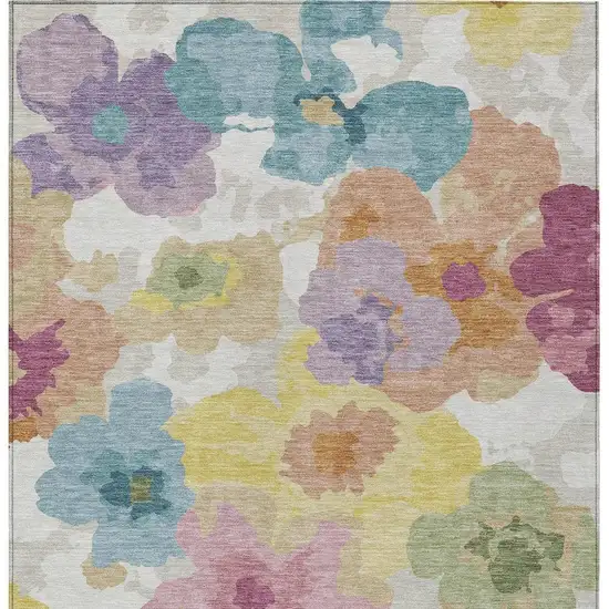 Beige And Ivory Floral Washable Indoor Outdoor Area Rug Photo 3