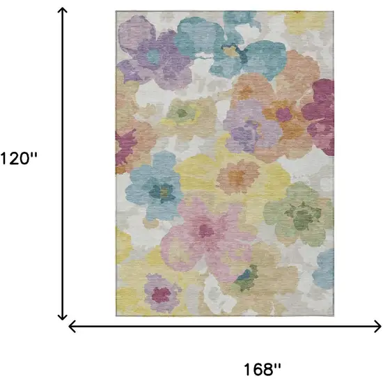 Beige And Ivory Floral Washable Indoor Outdoor Area Rug Photo 6