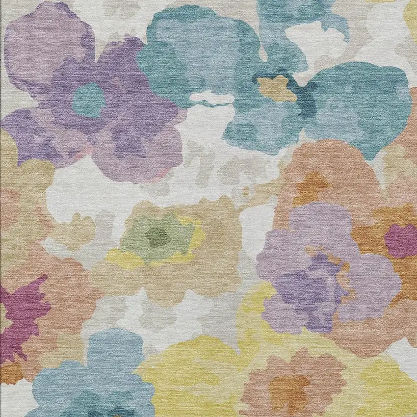 Beige And Ivory Floral Washable Indoor Outdoor Area Rug Photo 2
