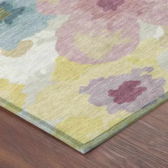 Beige And Ivory Floral Washable Indoor Outdoor Area Rug Photo 4