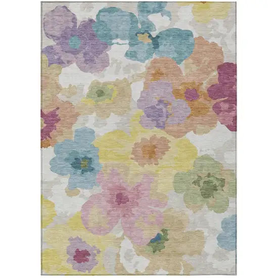 Beige And Ivory Floral Washable Indoor Outdoor Area Rug Photo 1