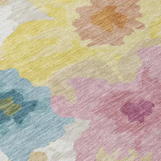 Beige And Ivory Floral Washable Indoor Outdoor Area Rug Photo 5