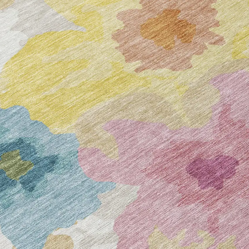 Beige And Ivory Floral Washable Indoor Outdoor Area Rug Photo 5
