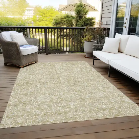 Beige And Ivory Floral Washable Indoor Outdoor Area Rug Photo 9