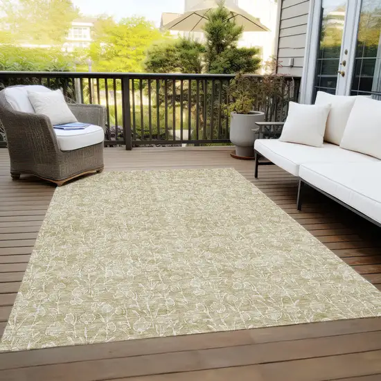 Beige And Ivory Floral Washable Indoor Outdoor Area Rug Photo 9
