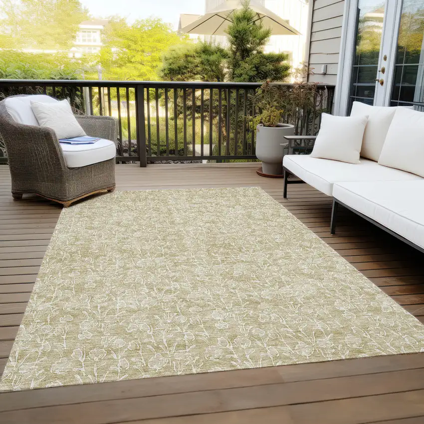 Beige And Ivory Floral Washable Indoor Outdoor Area Rug Photo 9