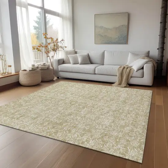 Beige And Ivory Floral Washable Indoor Outdoor Area Rug Photo 8