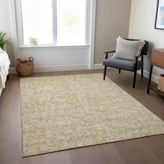 Beige And Ivory Floral Washable Indoor Outdoor Area Rug Photo 8