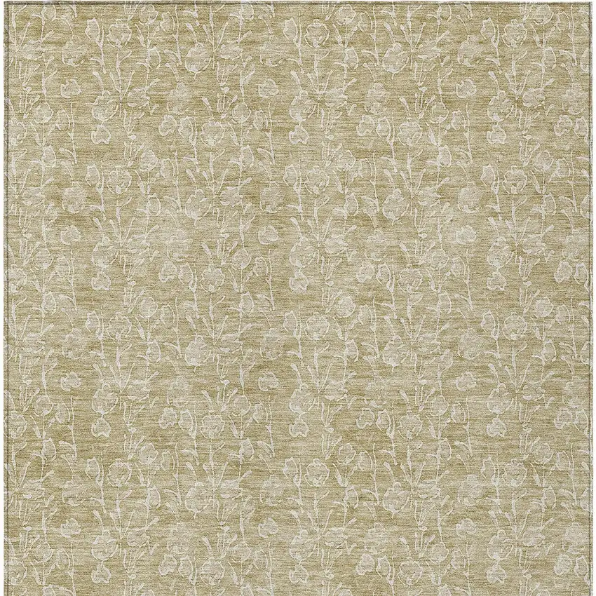 Beige And Ivory Floral Washable Indoor Outdoor Area Rug Photo 6