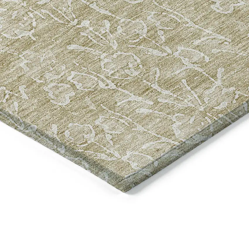 Beige And Ivory Floral Washable Indoor Outdoor Area Rug Photo 4