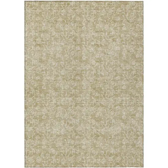 Beige And Ivory Floral Washable Indoor Outdoor Area Rug Photo 2