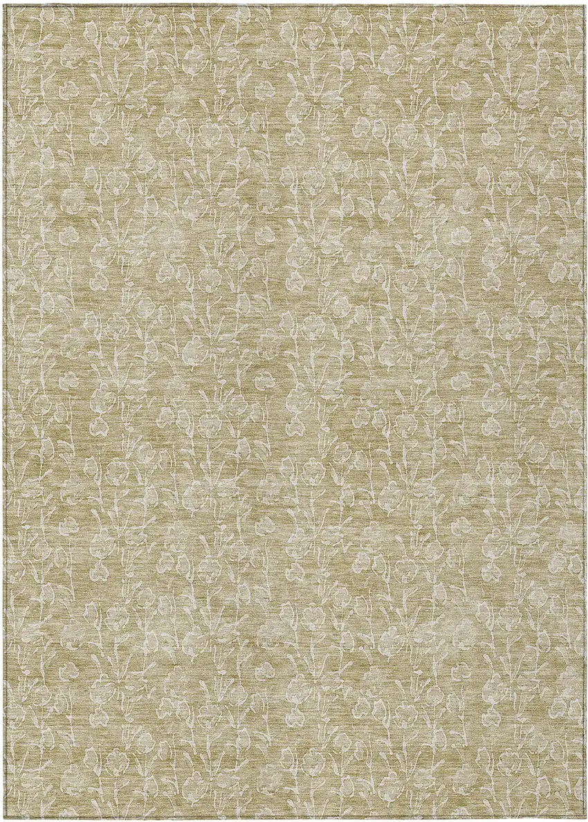 Beige And Ivory Floral Washable Indoor Outdoor Area Rug Photo 2