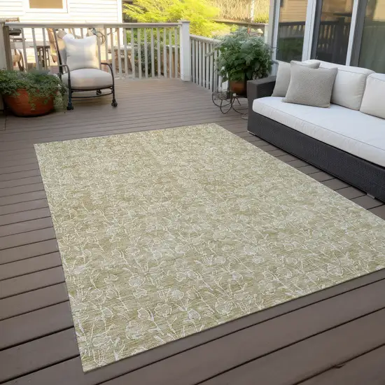 Beige And Ivory Floral Washable Indoor Outdoor Area Rug Photo 7