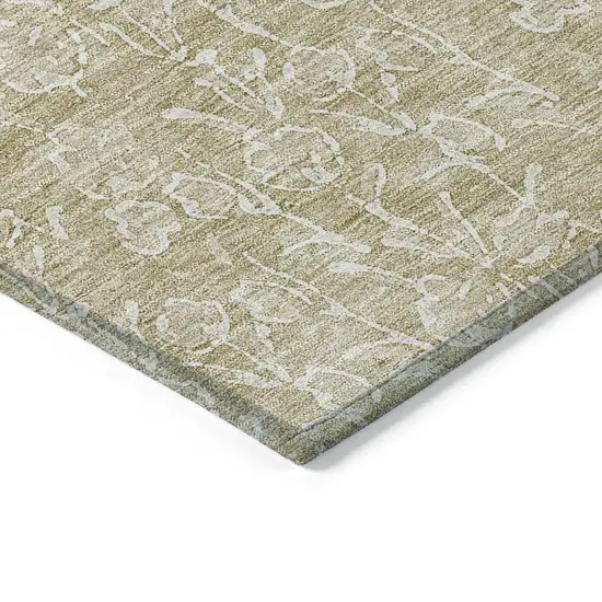 Beige And Ivory Floral Washable Indoor Outdoor Area Rug Photo 4