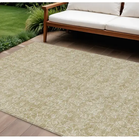 Beige And Ivory Floral Washable Indoor Outdoor Area Rug Photo 1