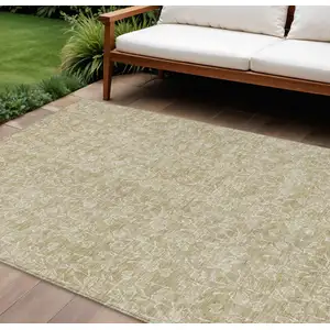 Photo of Beige And Ivory Floral Washable Indoor Outdoor Area Rug