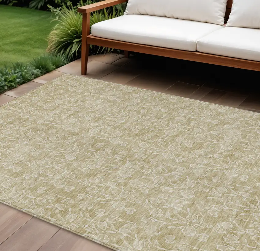Beige And Ivory Floral Washable Indoor Outdoor Area Rug Photo 1