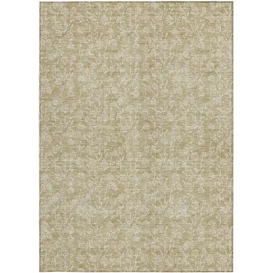 Beige And Ivory Floral Washable Indoor Outdoor Area Rug Photo 6