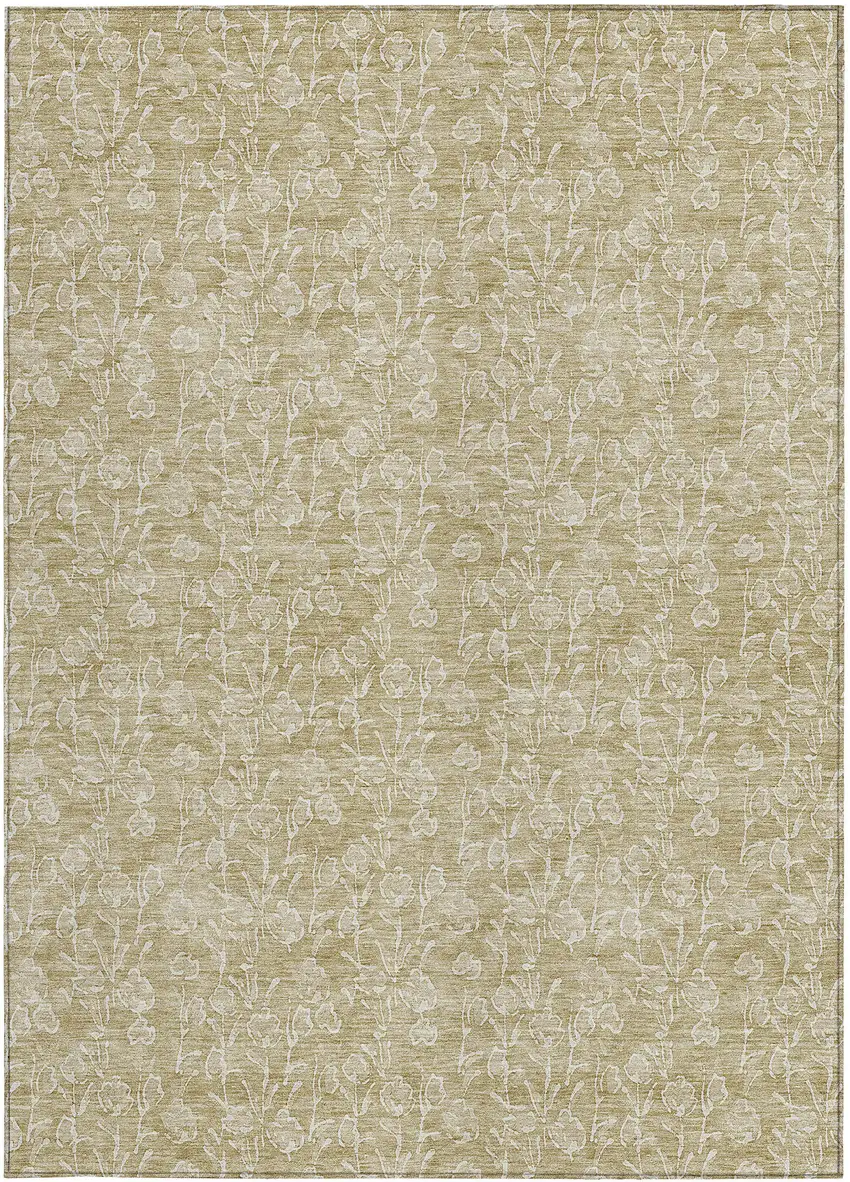 Beige And Ivory Floral Washable Indoor Outdoor Area Rug Photo 6