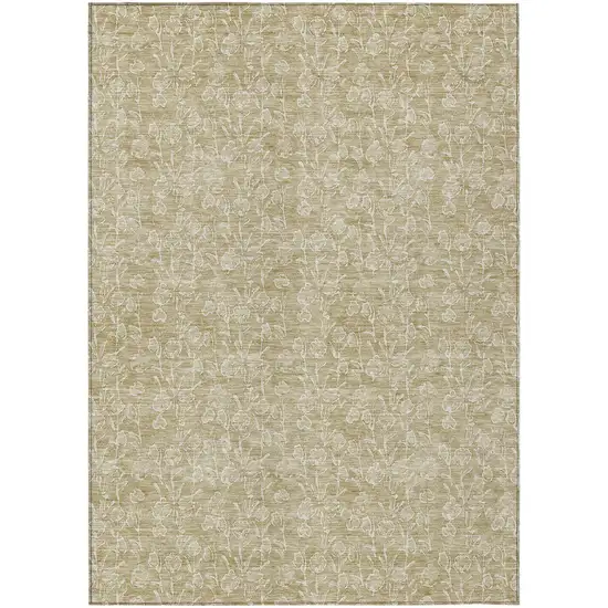 Beige And Ivory Floral Washable Indoor Outdoor Area Rug Photo 2