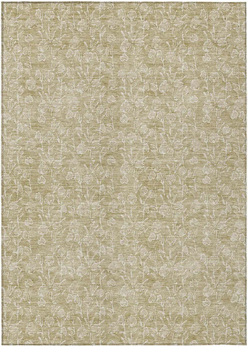 Beige And Ivory Floral Washable Indoor Outdoor Area Rug Photo 2