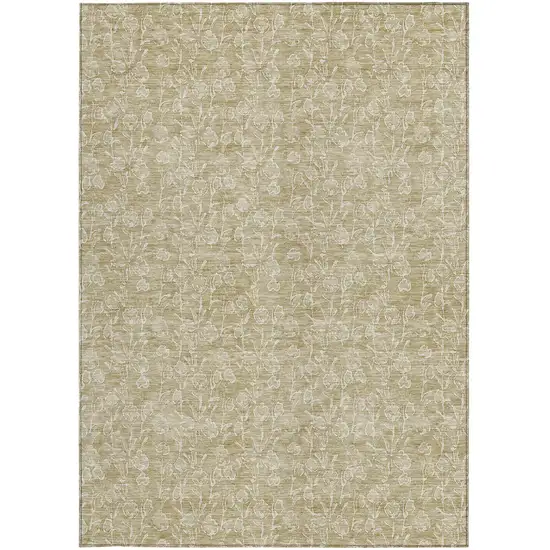 Beige And Ivory Floral Washable Indoor Outdoor Area Rug Photo 6