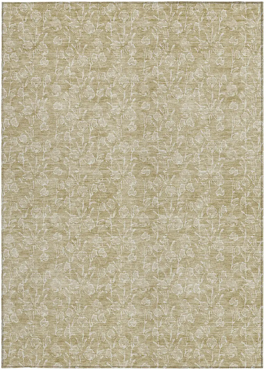 Beige And Ivory Floral Washable Indoor Outdoor Area Rug Photo 6