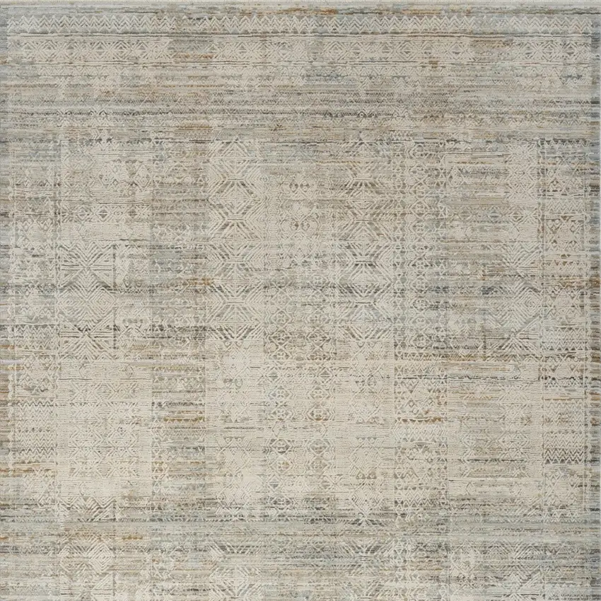 Beige And Ivory Geometric Area Rug Photo 9