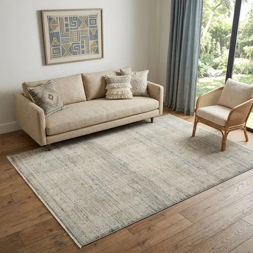 Beige And Ivory Geometric Area Rug Photo 1