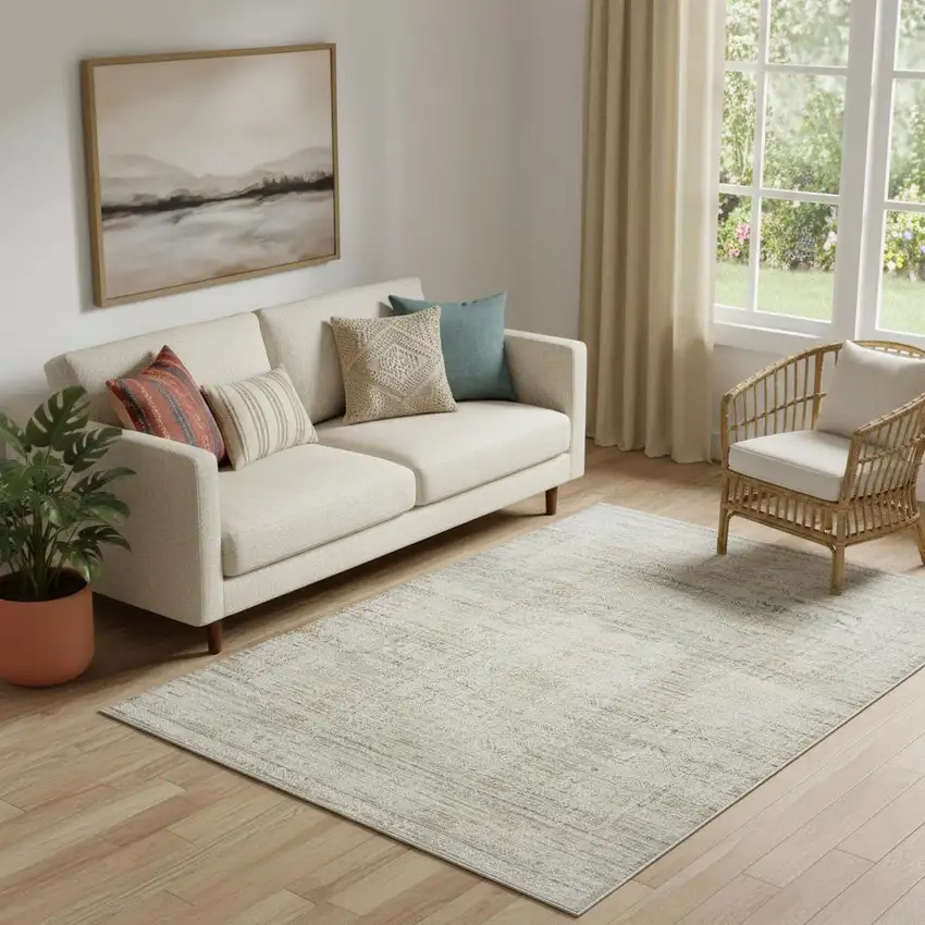 Beige And Ivory Geometric Area Rug Photo 1