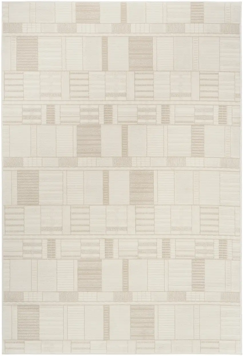 Beige And Ivory Geometric Area Rug Photo 2