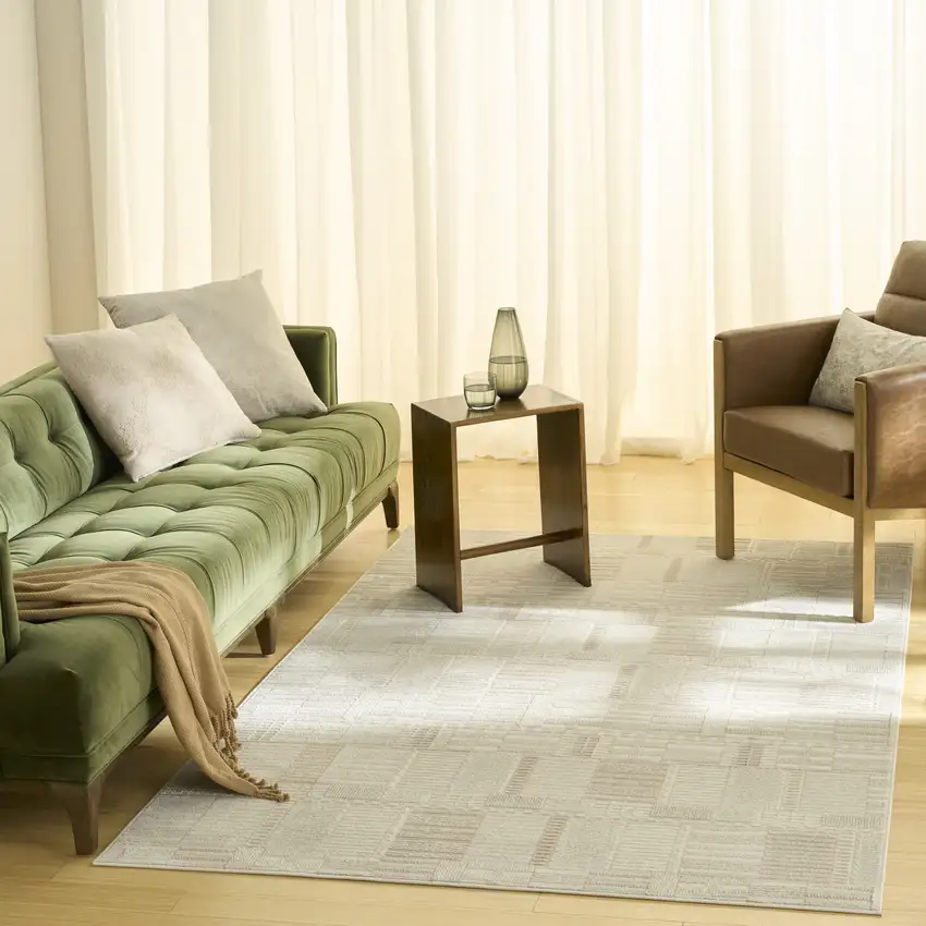 Beige And Ivory Geometric Area Rug Photo 6