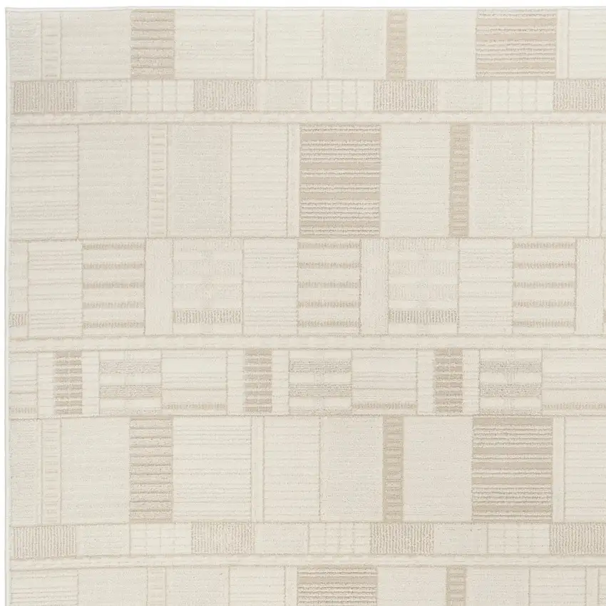 Beige And Ivory Geometric Area Rug Photo 7