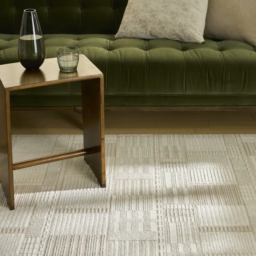 Beige And Ivory Geometric Area Rug Photo 5