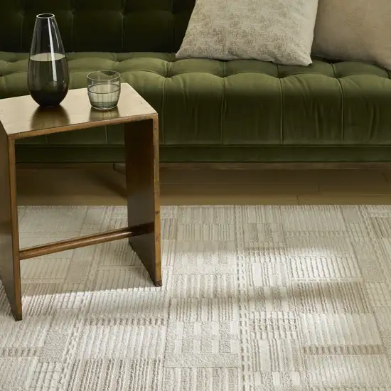Beige And Ivory Geometric Area Rug Photo 5