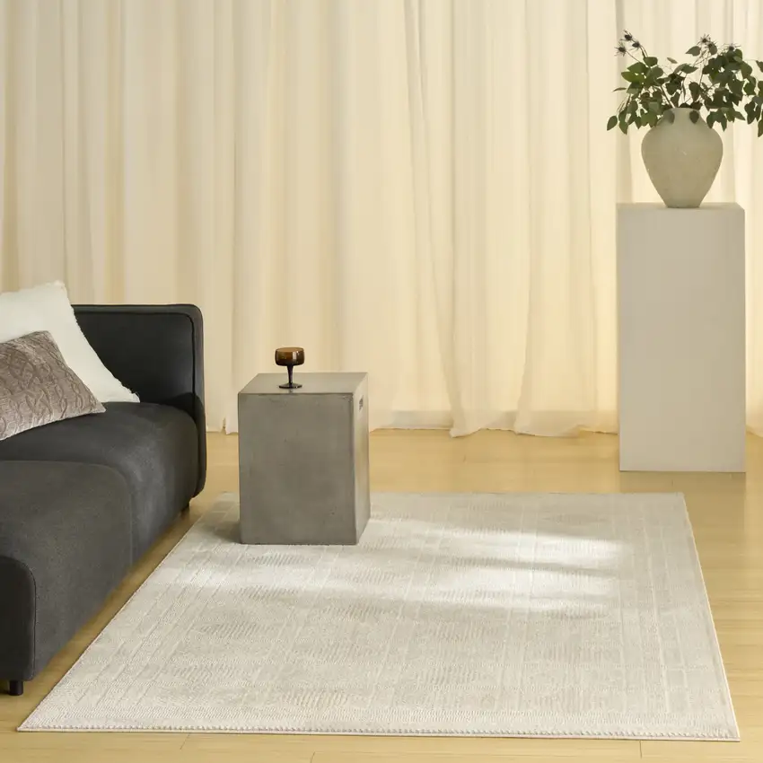 Beige And Ivory Geometric Area Rug Photo 7