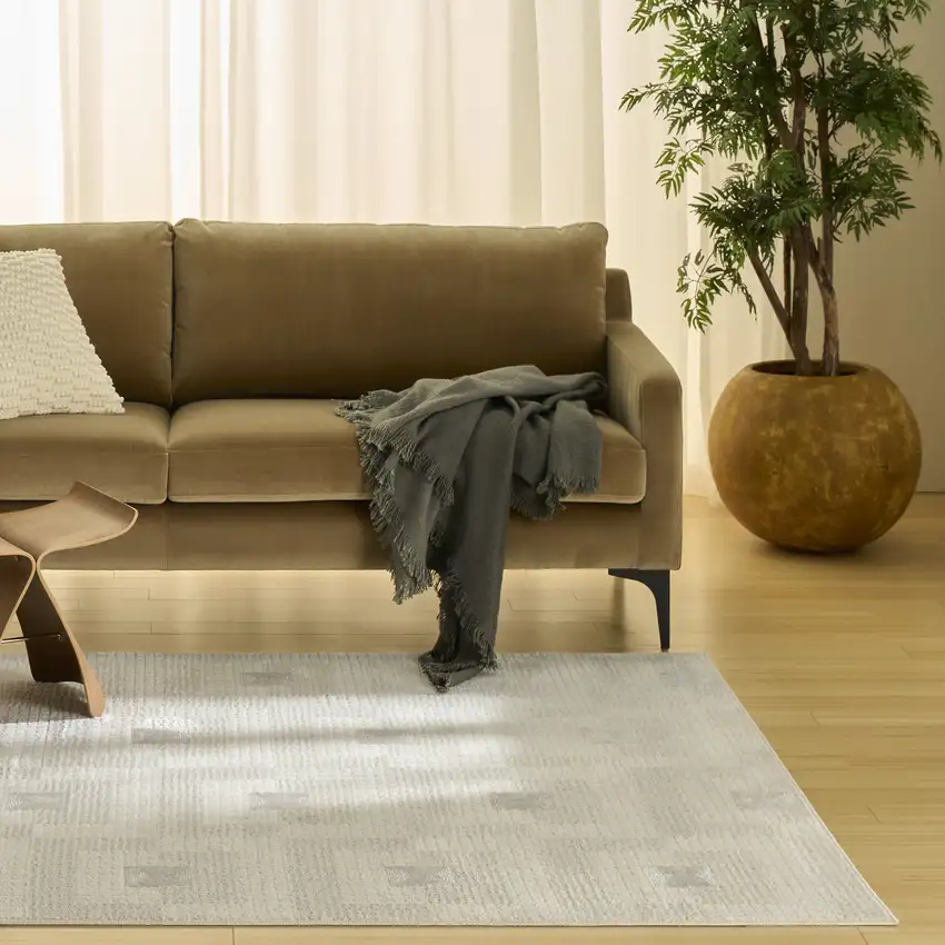 Beige And Ivory Geometric Area Rug Photo 4
