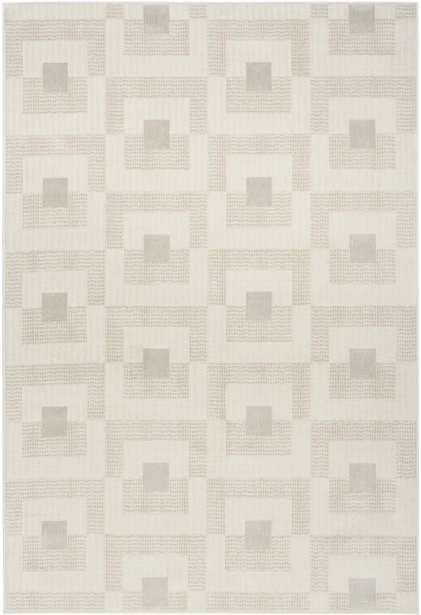 Beige And Ivory Geometric Area Rug Photo 3