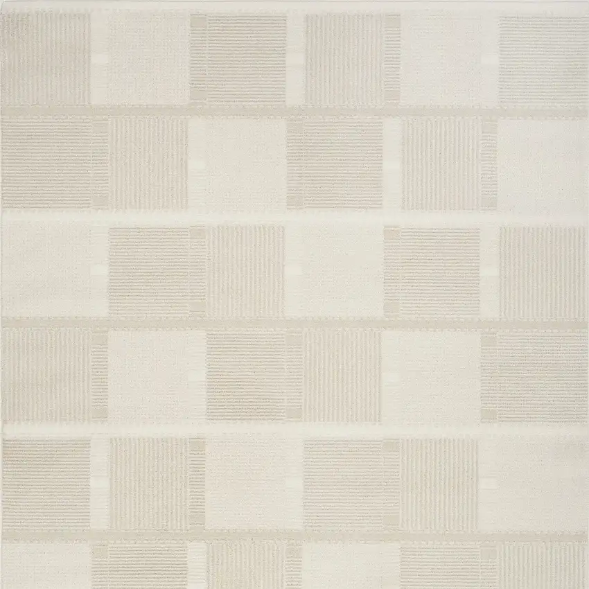 Beige And Ivory Geometric Area Rug Photo 9