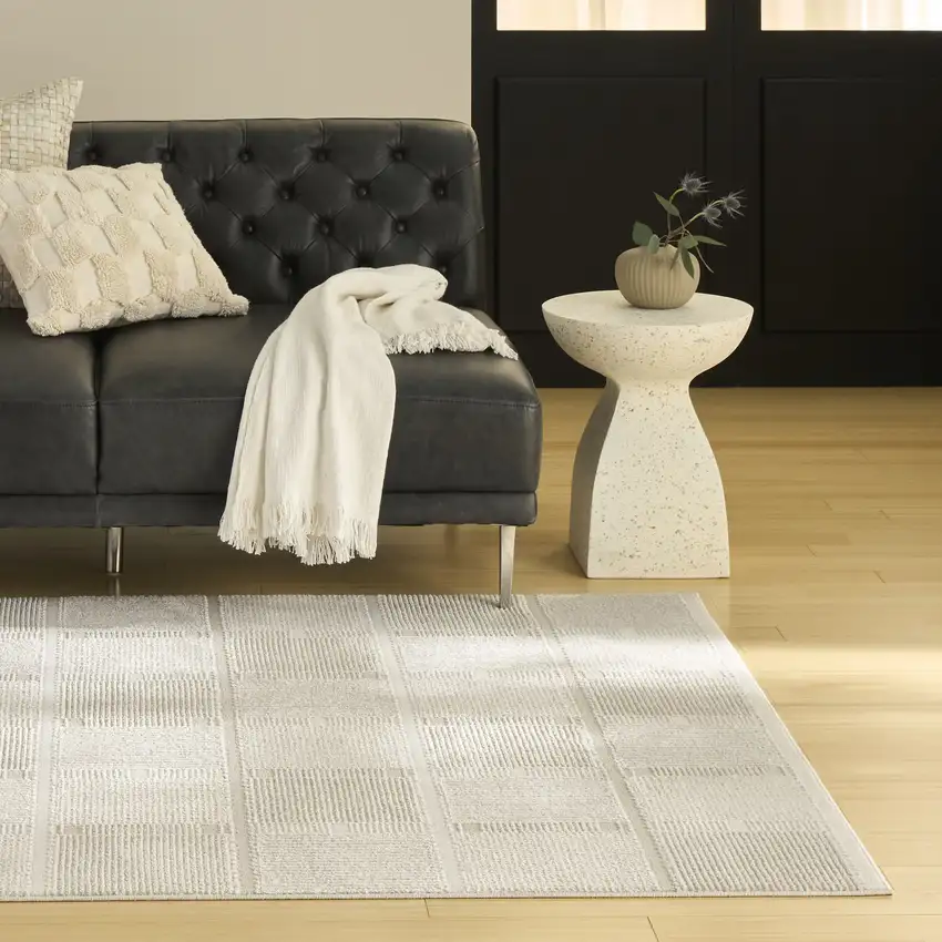Beige And Ivory Geometric Area Rug Photo 5