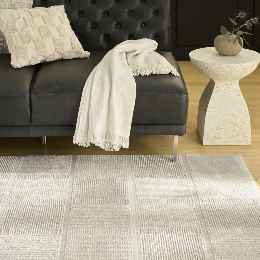 Beige And Ivory Geometric Area Rug Photo 6