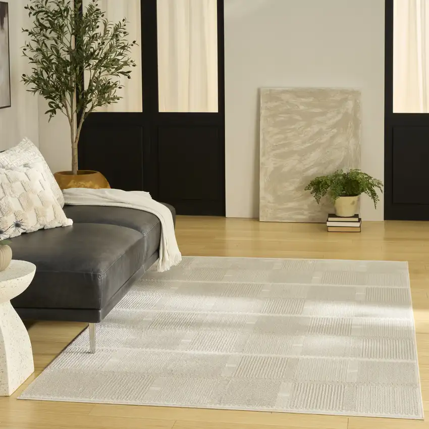 Beige And Ivory Geometric Area Rug Photo 7