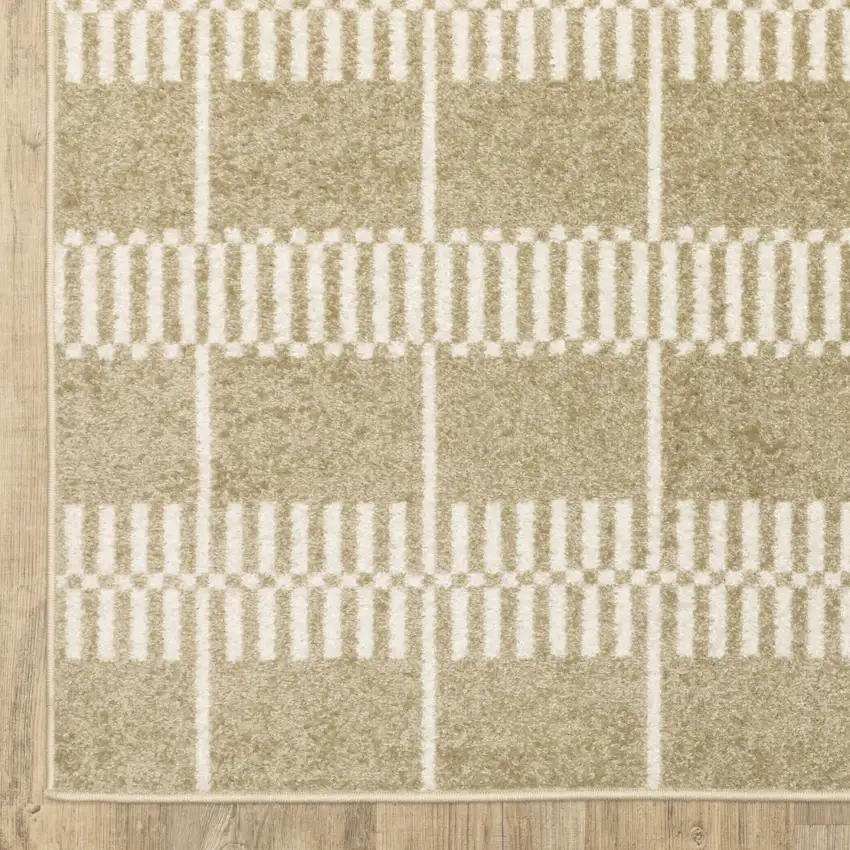 Beige And Ivory Geometric Area Rug Photo 9
