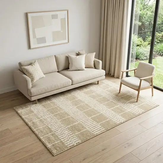 Beige And Ivory Geometric Area Rug Photo 1