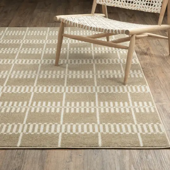 Beige And Ivory Geometric Area Rug Photo 5